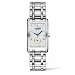 L57554876 שעון יד לונג'ין לנשים מסדרת דולצה ויטה | דגם מלבני משובץ 13 יהלומים בלוח לבן פנינה | שעון שניות קטן בלוח | שנתיים אחריות | Longines DolceVita Diamond Ladies Watch L5.755.4.87.6