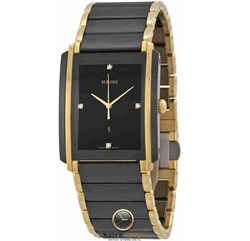 שעון ראדו שחור עם זהב | דגם אינטגרל משובץ בלוח | שעוני קרמיקה חדשים | Rado Integral R20204712 Watch with Black Dial for Men