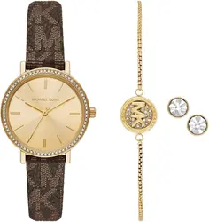 MKO9001SET שעון מייקל קורס לאישה | מארז מיוחד הכולל צמיד ועגילים תואמים | רצועת עור ממותגת |באזל משובץ אבנים | מלאי מוגבל | שנתיים אחריות | Michael Kors MKO9001SET Addyson Gift Set