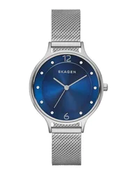 SKW2307 שעון יד סקאגן לאישה | דגם מיוחד בלוח כחול כולל 12 זרקונים בלוח | רצועת רשת אופנתית ונוחה | שנתיים אחריות יבואן רשמי | Skagen Stainless Steel Mesh SKW2307 watch