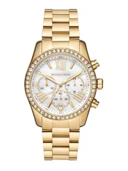 MK7241 שעון מייקל קורס יבואן רשמי | דגם זהב משובץ זרקונים בלוח פנינה לבן רומי | כרונוגרף | שנתיים אחריות פלאנט טיים | Michael Kors Lexington Round Dial Women - MK7241