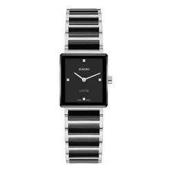 R20250712 שעון ראדו אינטגרל החדש לאישה | דגם מלבני מסדרת אינטגרל | רצועה משולבת קרמיקה | לוח שחור משובץ 4 יהלומים | 5 שנים אחריות יבואן Rado - Integral Diamonds 23 mm Steel Ceramic Jubilee - R20250712