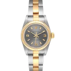 76193 שעון רולקס לאישה 26 מ''מ בלוח אפור נדיר ומיוחד | באזל ורצועת זהב 18K | שעון יד 2 שמור מאד כולל שנה אחריות | Rolex Oyster Perpetual Steel Yellow Gold Ladies Watch 76193