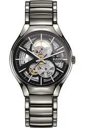 R27510152 | R-61083015 שעון ראדו יבואן רשמי לגברים | דם מסדרת טרו קרמיקה | מנגנון אוטומטי לוח סקלטון שחור | צבע פלאזמה אפור מיוחד | 5 שנים אחריות | True Open Heart Black/Skeleton Dial Men's R27510152