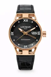 512-1113MK-MOP-PT שעון יוקרתי אלגנטי לאישה של לוקמן איטליה | מנגנון שווצרי עם זכוכית ספיר | רצועת עור | רוז גולד בלוח פנינה שחור מיוחד | Montecristo Lady Movement Three Hands Quartz 512-1113MK-MOP-PT