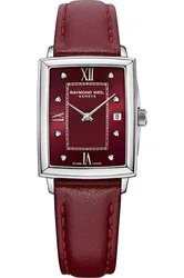 5925-STC-00451 שעון ריימונד ווייל מלשני לאשיה | דגם חדש אופנתי יוקרתי בלוח אדום משובץ 8 יהלומים | דגם אלגנטי כולל אחריות יבואן רשמי RAYMOND WEIL Ruby Dial Diamond Leather Women's Watch 5925-STC-00451