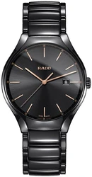 R-02383016 שעון ראדו יבואן רשמי מסדרת טרו | דגם קרמיקה שחור לוח אינדקס זהב רוז | 5 שנים אחריות | Rado True Black Dial Ceramic Men's Watch R27238162