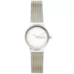 SKW2698 שעון סקאגן 26 מ''מ לנשים | דגם משולב זהב וכסף ברצועה | לוח משובץ זרקונים כולל שנתיים אחריות יבואן רשמי | Skagen Freja Crystal White Dial Ladies Watch SKW2698