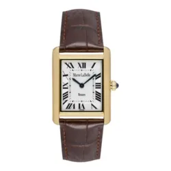 MLB.614.211 שעון אלגנטי מלבני זהב לנשים של מרי לה באל | מנגנון שוויצרי | רצועת עור חומה | ספרות רומיות | Marie La Belle Watch for women featuring Swiss movement MLB.614.211
