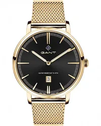 G109010 שעון גאנט יבואן רשמי לגברים | דגם אלגנטי יוקרתי ברצועת רשת זהב | לוח שחור | שנתיים אחריות | GANT Naples Gold Stainless Steel Bracelet G109010