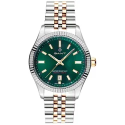 G171003 שעון גאנט יבואן רשמי לאישה | דגם אופנתי מיוחד בלוח ירוק ברצועת ג'ובלי משולבת זהב | לוח זרחני עם שנתיים אחריות | Gant Sussex Mid Wristwatch G171003