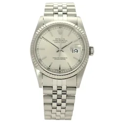 16234 רולקס דייג'אסט 36 ממ - יוניסקס | שעון כסוף בלוח כסוף מתאים לאספנים | סט מלא כולל כל הספרים וקופסת עץ | שעון לאחר טיפול | באזל זהב לבן רצועת ג'ובלי | ללא פוליש | Rolex Datejust 16234 Silver Inde