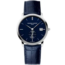 FC-245N4S6 שעון יוקרתי אופנתי מיוחד של פרדריק קונסטנט שוויץ | שעון ברצועת קרוק כחולה ולוח כחול עם שעון שניות | רק 5 מ''מ עובי השעון | Frederique Constant Slimline Small Seconds FC-245N4S6
