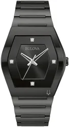 98D177 שעון מיוחד לגברים של בולובה |דגם שחור מסדרת ג'מיני בצורת חבית | לוח שחור משובץ 4 יהלומים | זכוכית מקומרת | שנתיים אחריות | מלאי מוגבל | Bulova Gemini Quartz Diamond Black Dial Men's Watch 98D17