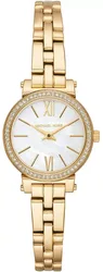 MK3833 שעון מייקל קורס קולקצייה חדשה לנשים | דגם זהב בלוח לבן פנינה רומי | באזל משובץ זקונים | שנתיים אחריות | Michael Kors MK3833 Women's Sofie Gold Toned Watch