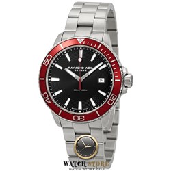 שעון ריימונד ווייל לגברים לוח שחור ובאזל אדום מיוחד | שעון מתאים לצלילה וספורט | שעוני יד מהיבואן לצרכן | Raymond Weil Watch Tango Diver Mens 8260-ST4-20001