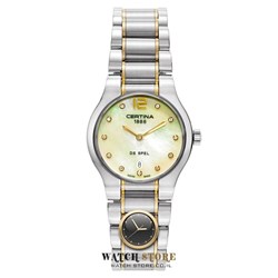 שעון יוקרתי לאישה משובץ 11 יהלומים בלוח פנינה לבן | רצועה משולבת זהב וכסף | 5 שנות אחריות | מנגנון שווצרי | Certina DIAMOND Women's Quartz Watch C012-209-22-116-00