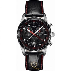 שעון אלגנטי ספורטיבי ברצועת עור של סרטינה | דגם מיוד משולב אדום שחור | 5 שנות אחריות | חנות שעונים בראשון לציון | Certina DS-2 Chronograph Black Dial Men's Watch C0244471605103
