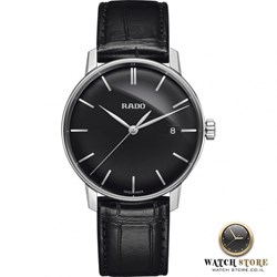R22864155 שעון ראדו אלגנטי ספורטיבי לגברים | רצועת עור שחורה בלוח שחור מיוחד | דגמים חדשים באתר במבצע מיוחד | Rado Coupole Classic Men Date Quartz R22864155 Watch