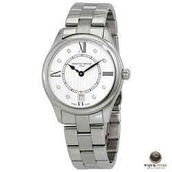 FC-220MSD3B6B שעון פרדריק קונסטנט לאישה | דגם יהלומים | לוח לבן יוקרתי מעוצב משולב אותיות רומיות | שנתיים אחריות | Frederique Constant Classic Quartz Ladies 36mm Watch